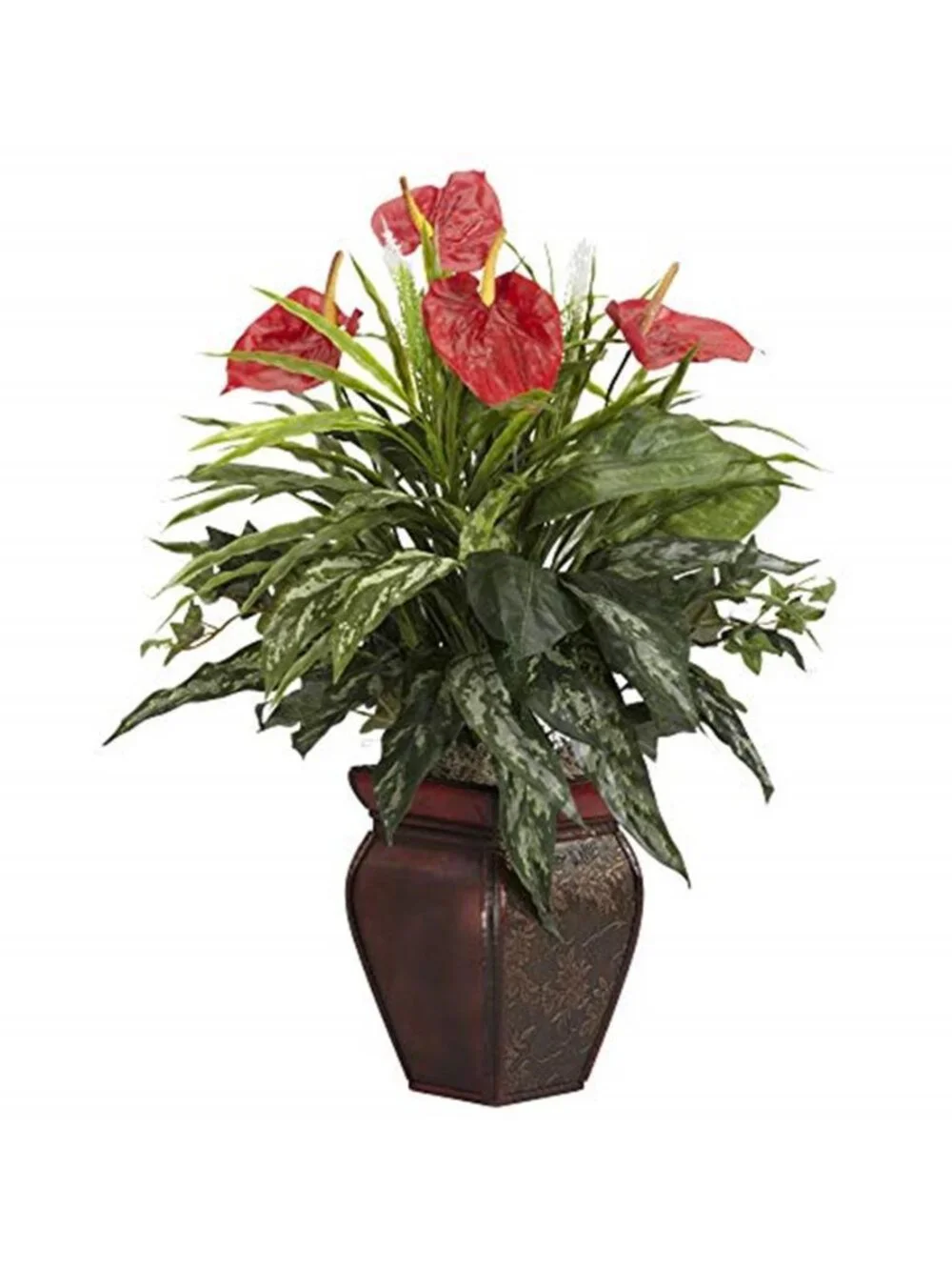 Artificial Anthurium Plant Red Flowers Silk Plant Decorative Vase Home Decor